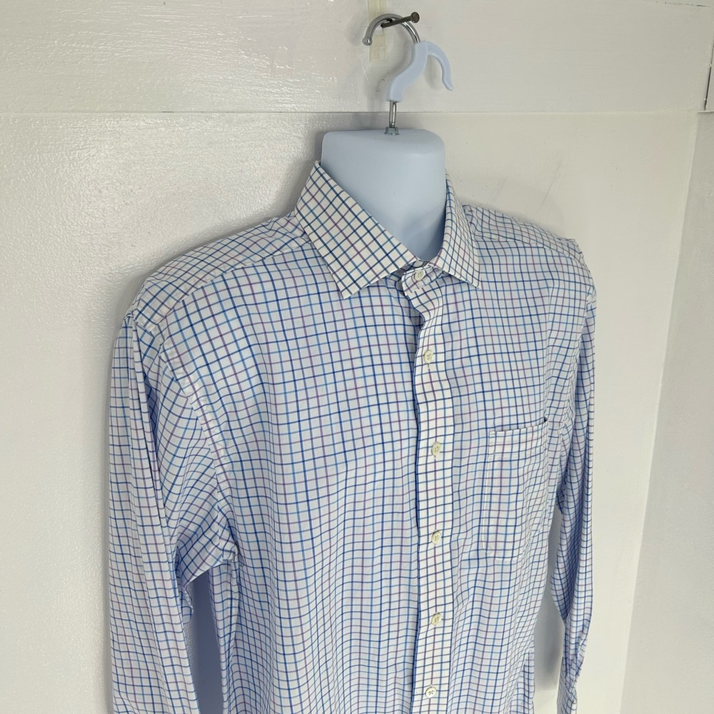 Vineyard Vines Cooper Shirt Size Medium 100% Cotton Blue Check Office Career - Picture 4 of 12